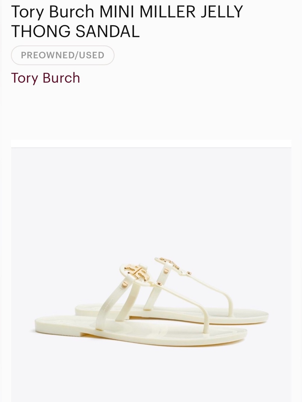 Tory Burch Ivory Mini Miller Jelly Flat Thong Sandal - Size 7 M